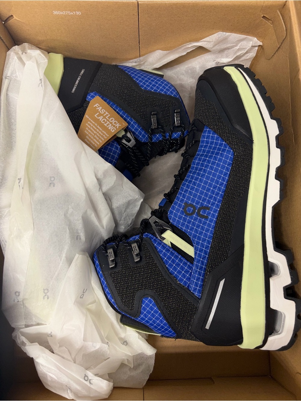 On Cloud OC cloudalpine waterproof trekking women 8 new in box blue & lime